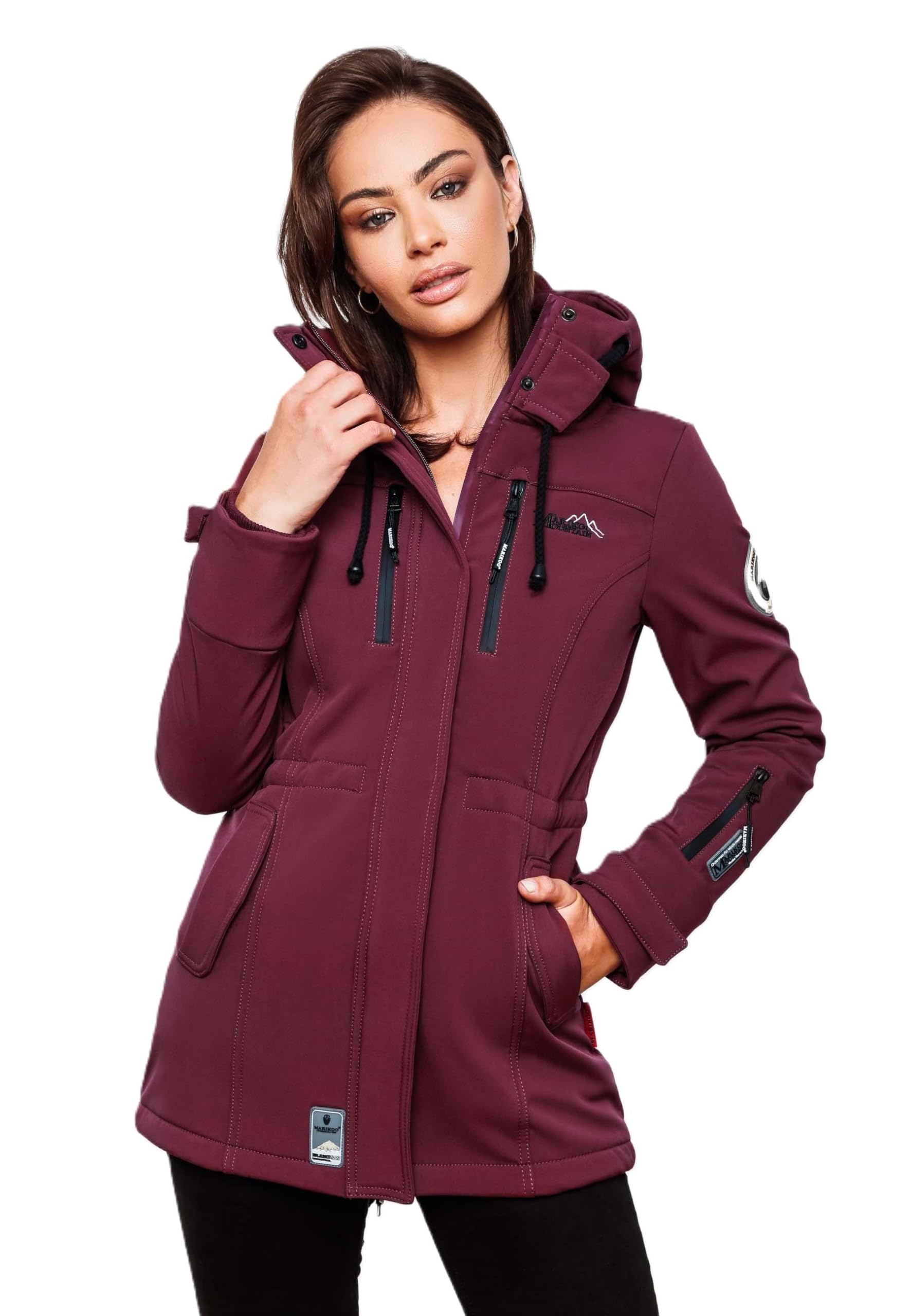 MARIKOO Damen Winter Jacke Winterjacke Mantel Outdoor wasserabweisend Softshell B614 [B614-Zimt-Weinrot-Gr.XS]