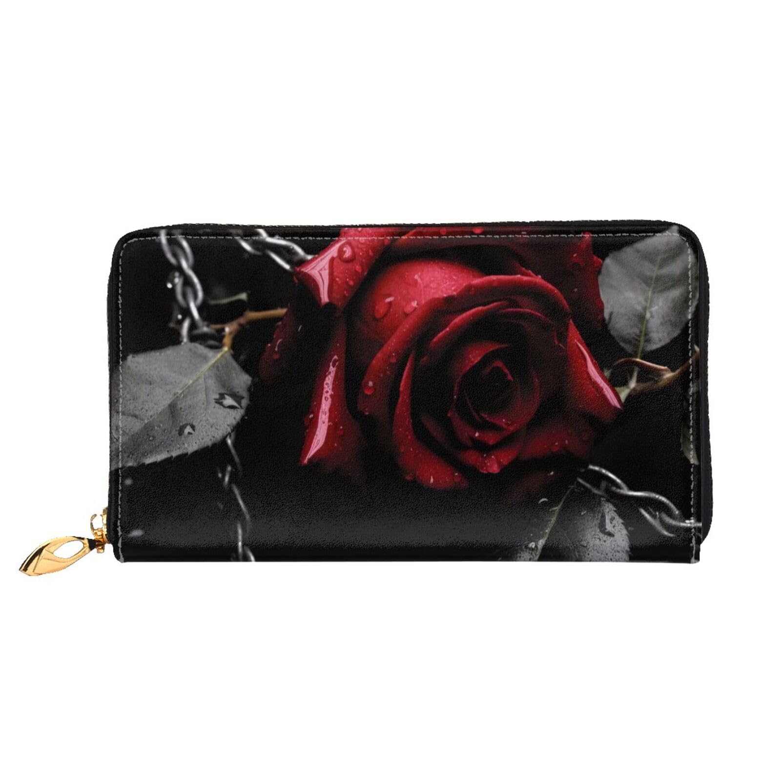 DENMER Loon Birds Ledergeldbörse aus Kunstleder mit metallischem Reißverschluss, geräumiges und stilvolles Accessoire für moderne Frauen, Gothic Black Roses, Einheitsgröße, Modern