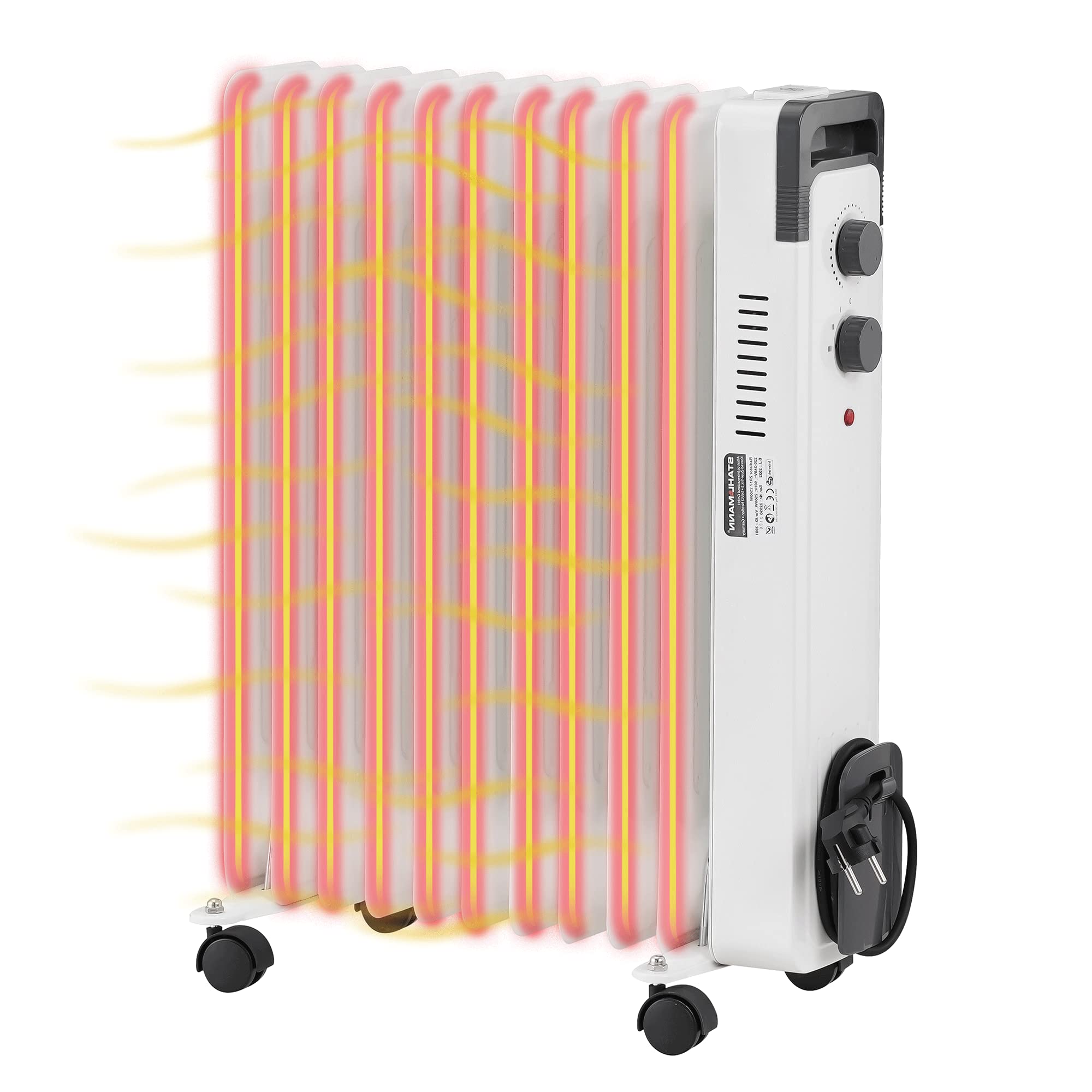 STAHLMANN Ölradiator ZR17 2500 Watt – Elektroheizung Energiesparend bis 50 qm Fläche – Heizung Elektrisch mit Thermostat und 3 Heizstufen – Elektrisches Heizgerät, Electric Heater Weiss