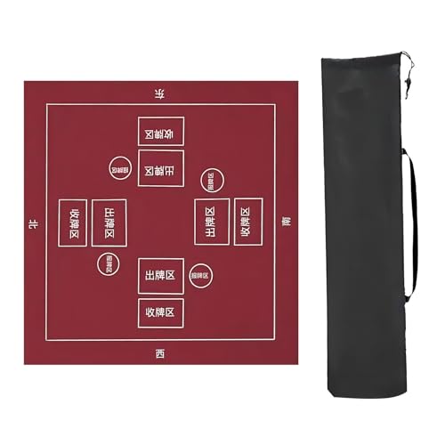 Mahjong Tischmatte,Kachel Spiele Tischabdeckung, For Tisch mit Regeln, verdickte, rutschfeste und geräuschreduzierende Mahjong-Matte, for Mahjong-Spiele und Pokerspiele(Red,70x70cm(27.55x27. 55in))