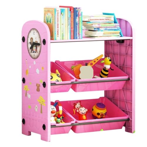 Spielzeugregal Aufbewahrungsregal 3-stufiges Spielzeug-Aufbewahrungsorganisator-Bücherregal Aus Kunststoff Mit 4 Herausnehmbaren Spielzeugbehältern Für Das Wohnzimmer Spielzeug Regal Kinderzimmer(Pink