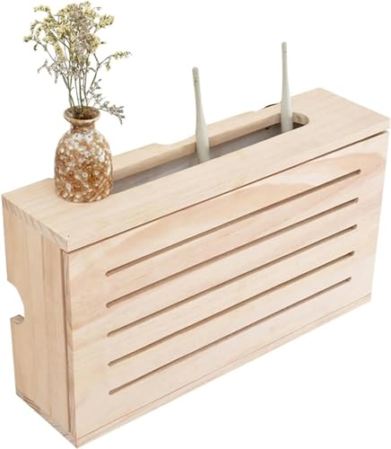 Router Aufbewahrungsbox Aufbewahrungsbox für WLAN-Router aus Holz mit Tür, Wandmontage, dekorative Router-Organizer-Box, Router-Regal, Kabel-Aufbewahrungsbox, schwebende Regale * 1 (34 x 10 x 20 cm)