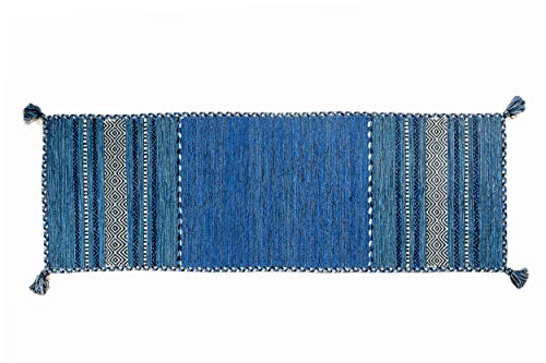 Dmora Kansas moderner Teppich, Kelim-Stil, 100% Baumwolle, blau, 200x60cm