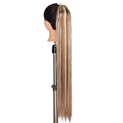 Pferdeschwanz Haarteil Synthetischer Pferdeschwanz for Damen, langes, gewelltes Haar, Clip-In-Pferdeschwanz, umwickelt, schwarzblonde, hitzebeständige Faser Pferdeschwanz Haarverlängerung(Color:108-01