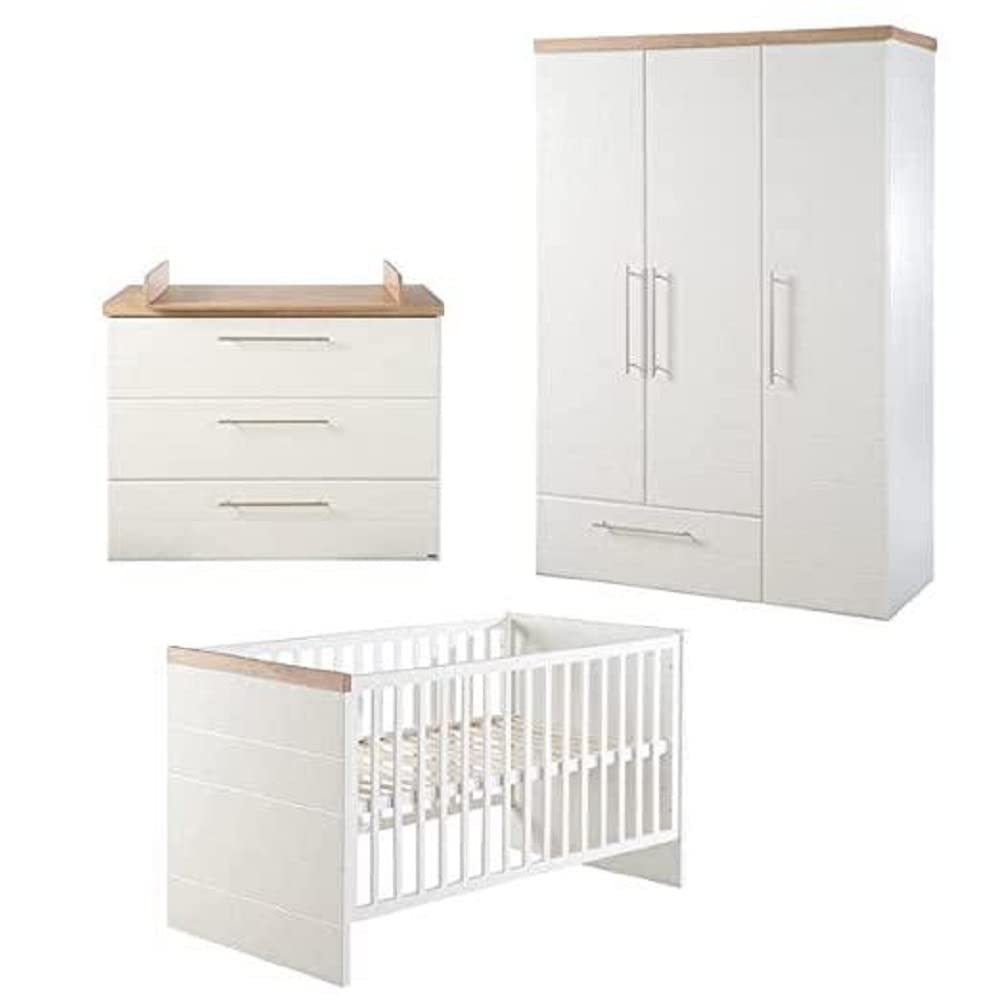 roba Babyzimmer‚ Nele' 3-teilig, inkl. Kombi-Kinderbett 70 x 140, Wickelkommode & Schrank 3-türig