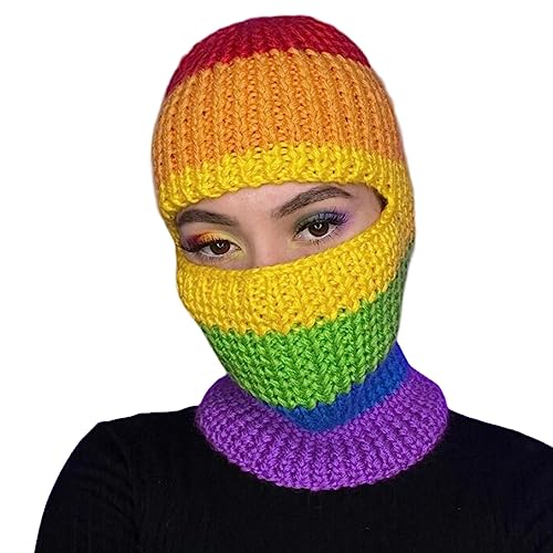 LIbgiubhy Lustiger gestrickter Halloween-Hut mit buntem Regenbogenbär, Cosplay, Katzenparty-Hüte