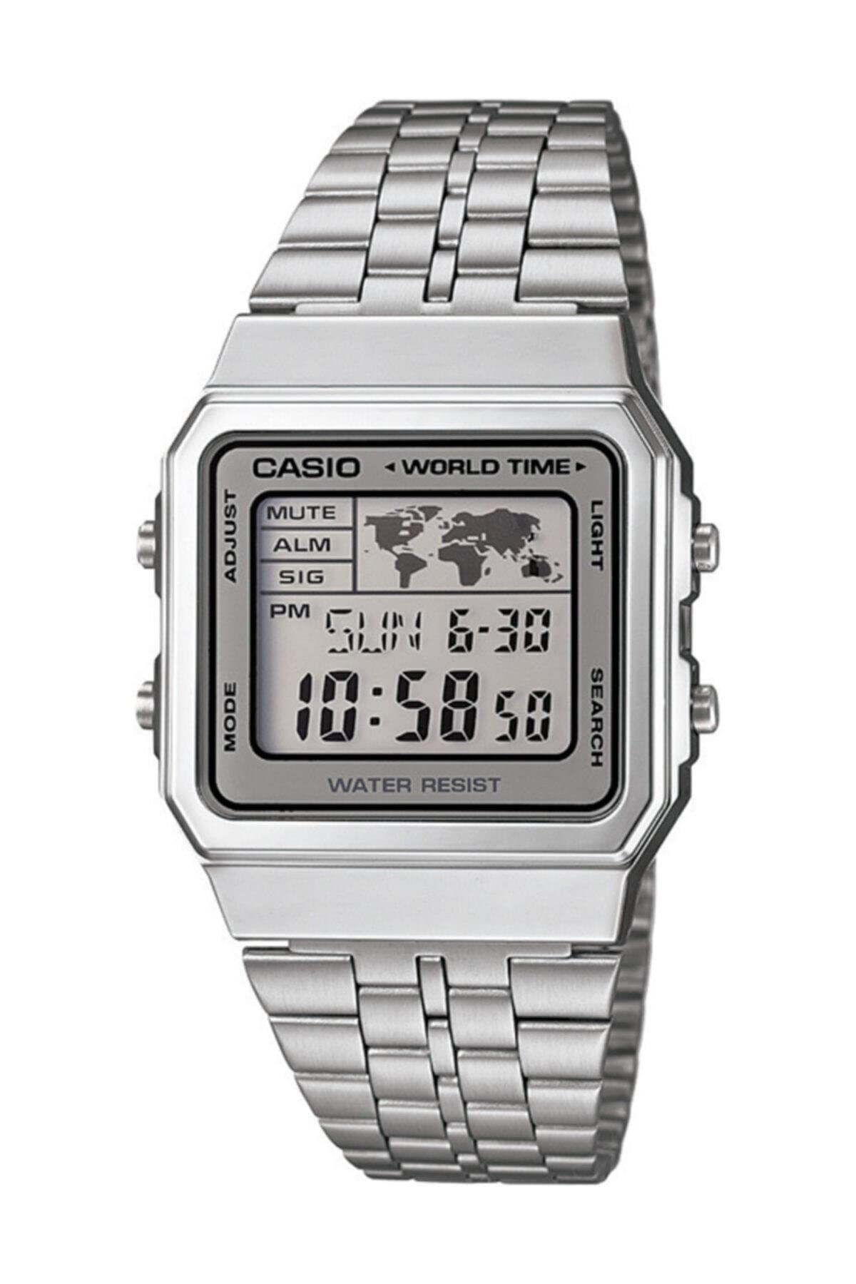 CASIO Unisex Digital Quarz Uhr mit Edelstahl Armband A500WA-7