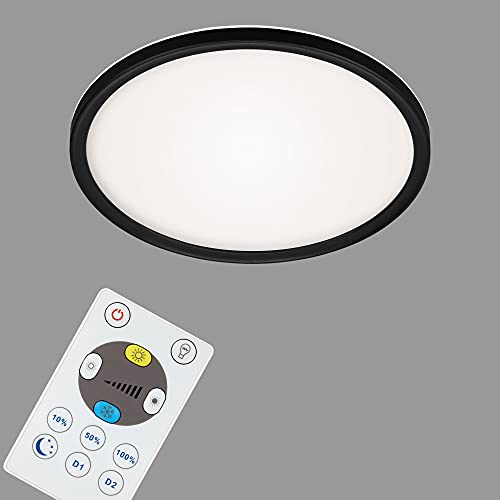 Briloner Leuchten - LED Panel, Deckenleuchte dimmbar, Deckenlampe mit Backlight, inkl. Fernbedienung, 18 Watt, 2400 Lumen, Weiß-Schwarz, 293x28mm (DxH)