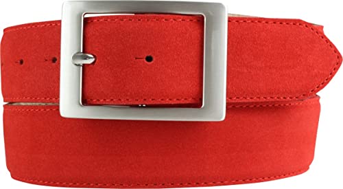 BELTINGER Herren-Gürtel aus Veloursleder mit Doppel-Schnalle 4 cm | Velour-Ledergürtel für Herren 40mm | Wildleder-Gürtel 4cm | Rot 85cm