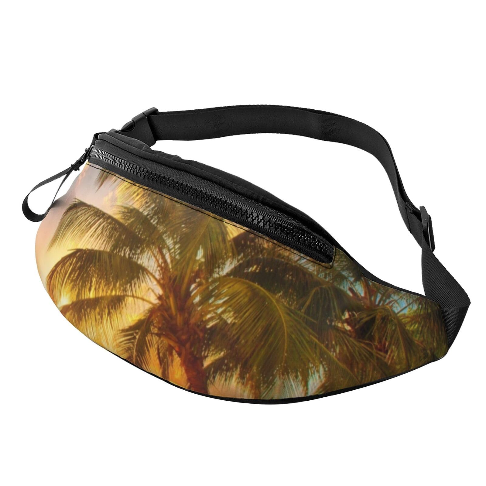 HSJFS Sporttasche mit Weltkarten-Aufdruck, Umhängetasche, lässige Brusttasche, Sunset Hawaiian Palm Tree Waves, Einheitsgröße