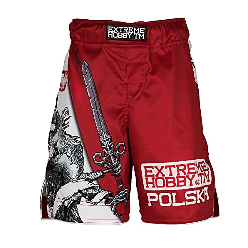 Extreme Hobby Grappling Kurze Hosen für Kinder Polish Eagle, Weiches Atmungsaktives Material, 2-Wege-Stretch-System, Kids Boxing Shorts Kampfsport Muay Thai Fitness Martial Arts Größe 116