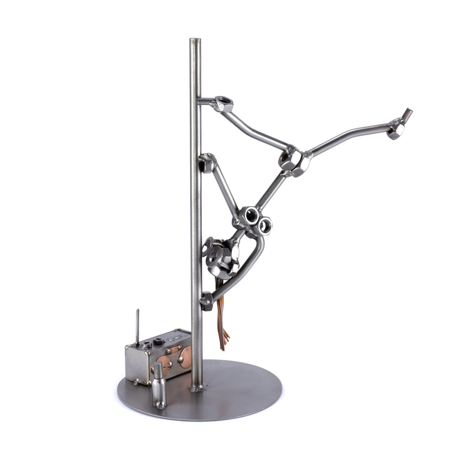 Steelman24 I Schraubenmännchen Pole Dance Mit Radio Mit Persönlicher Gravur I Made in Germany I Handarbeit I Geschenkidee I Stahlfigur I Metallfigur