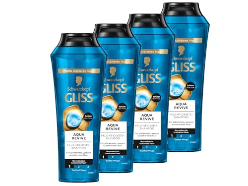 Gliss Shampoo Aqua Revive (4x 250 ml), Haarshampoo mit Hyaluron und Meeresalgen, Feuchtigkeitsshampoo für normales bis trockenes Haar