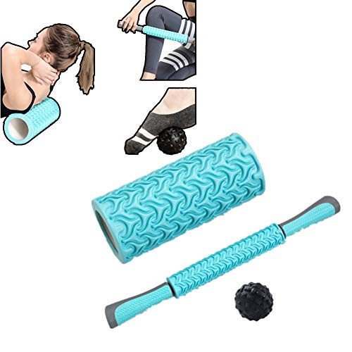 Faszienroller Faszienrolle Beinrolle Massage Roller Stick Turnhallenrolle Fitness Roller Hochdichte Schaumstoffrolle Weichschaumwalze blue-set,freesize