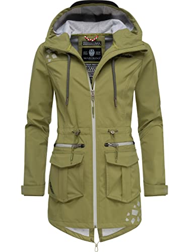 MARIKOO Damen wasserdichter Softshellmantel Softshelljacke Outdoorjacke Übergangsjacke Parka Kapuze Ulissaa Olive Gr. S