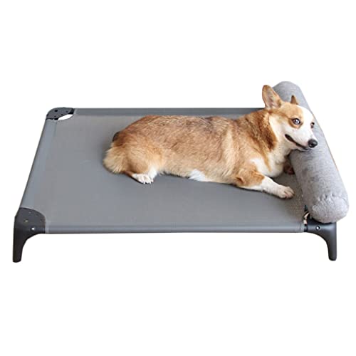 Elevated Dog Cot, Dog Bed with Sides, Dog Bed Off Ground with Dog Bed Pillow (Color : Black Gray, S : 68 * 52 * 12.5cm)