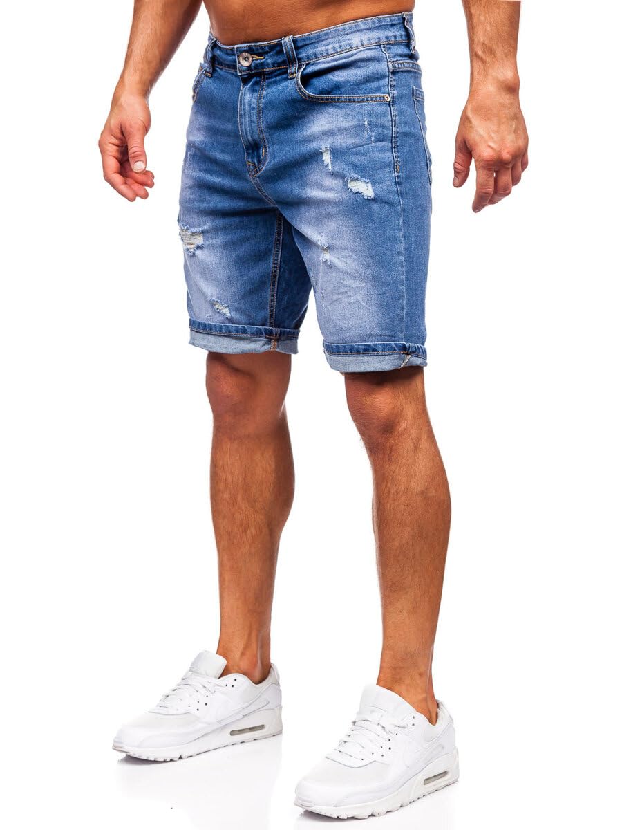 BOLF Herren Jeans Shorts Kurze Jeanshose Stretch Denim Bermudas Kurze Hose Cargo Cargoshorts Used Look Baumwolle Sommer Freizeithose Slim Fit NG60365 Dunkelblau S [7G7]