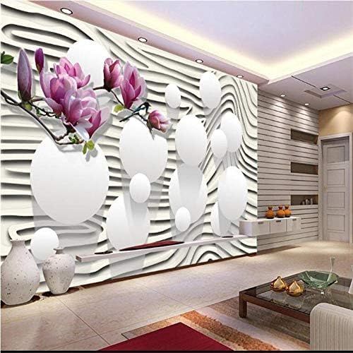 XLMING Lila Magnolienstreifen Küche Esszimmer Arbeitszimmer Wohnzimmer TV Hintergrund Wand 3D Tapete-430cm×300cm