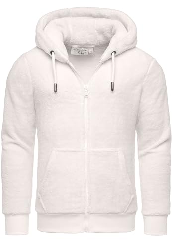 Amaci&Sons Herren Teddy Sweatjacke Plüsch Hoodie Pullover Zipper Jacke 4076 Weiß XL