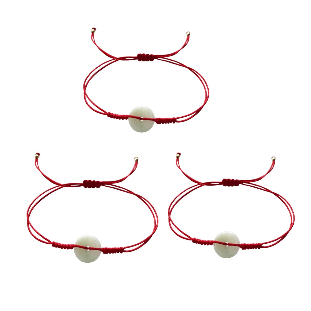 YIHANSS Armband aus natürlichem Jade-Donut-Armband, Feng-Shui-Armband, Reichtumsarmband, Buddha-Perlen-Armband, Glücksgeschenk für Männer, Frauen und Damenschmuck (Farbe: 3 Stück, Rot)