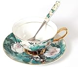 Kaffeeservice aus feinem Bone China-Porzellan, Teetasse aus Porzellankeramik, 200 ml Kaffeetasse mit Untertasse und Löffel, Kaffeeservice, 3,7oz