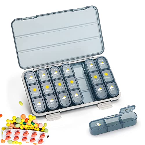 Tablettenbox 7 Tage 3 Fächer Pro Tag, Morgens Mittags Abends Pillendose Medikamentenbox Luftdicht Klein Reise Pillenbox, Feuchtigkeitsbeständiger Medikamentendosierer