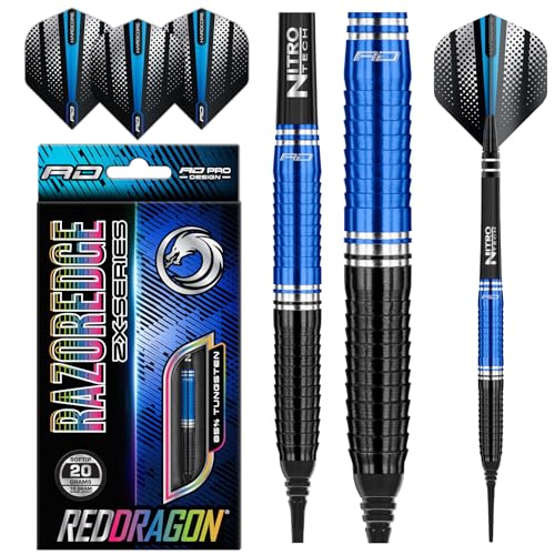 RED DRAGON Razor Edge ZX-3-20 Gram Tungsten Softip Professional Darts Set with Flights and Nitrotech Shafts (Stems)