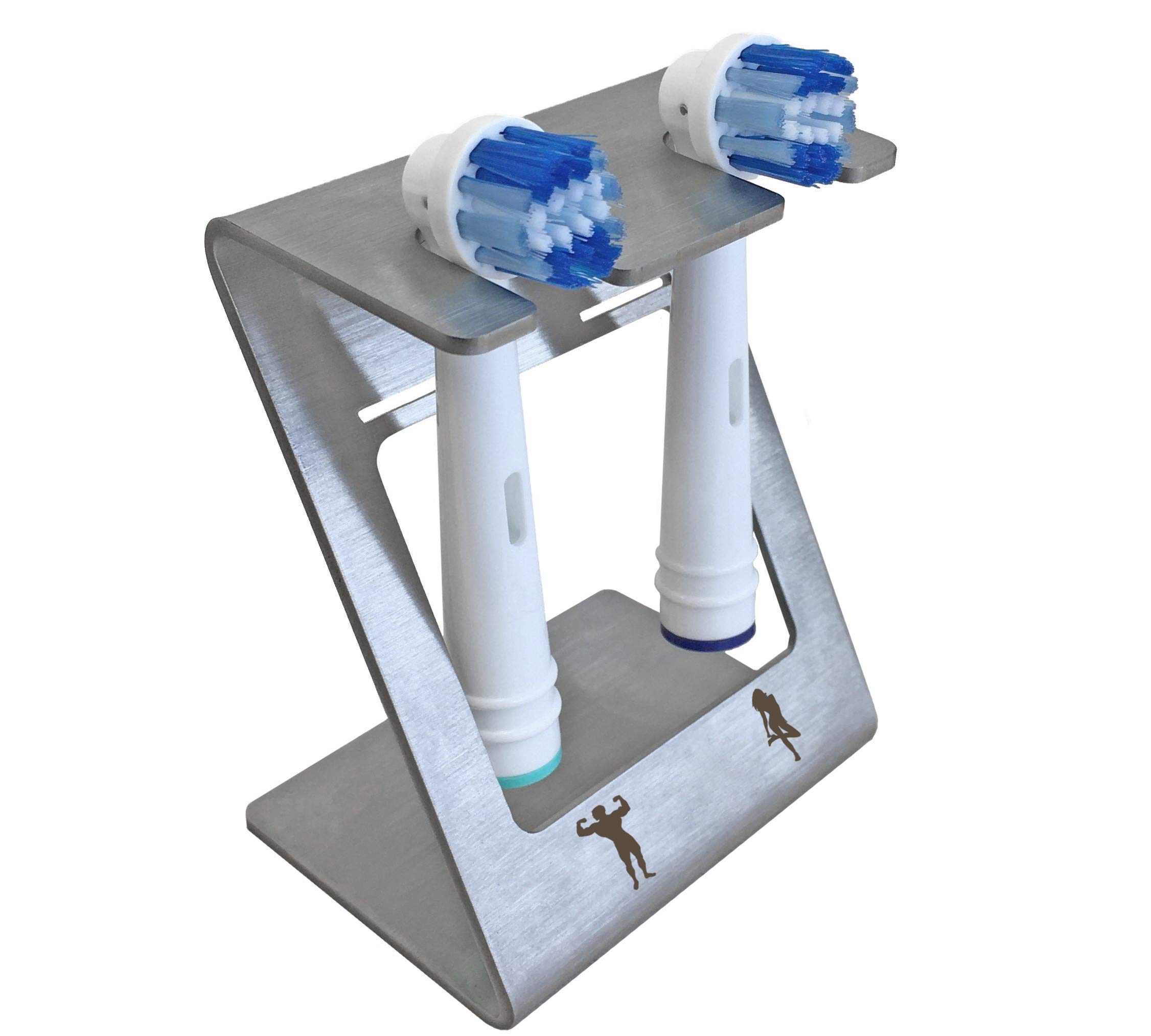 steland metallmanufaktur®, Pärchen Aufsteckbürstenhalter signiert, Edelstahl, inkl. Wandhalterung, elektrische Zahnbürsten Zahnbürstenhalter Bürstenkopf-Halter Zahnbürstenkopf