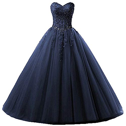 Zorayi Damen Liebsten Lang Tüll Formellen Abendkleid Ballkleid Festkleider Marineblau Größe 34