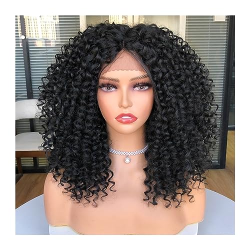 Perücken Kurze Perücke, Lace-Front-Perücken for Frauen, Afro-verworrene lockige Perücken, Ombre-Braun, synthetisches Mittelhaar, schwarze Kopfbedeckung mit Clips Damenperücke (Color : 27, Size : LAC