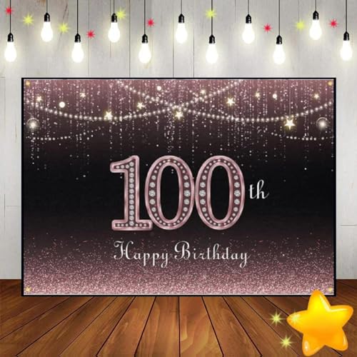 Alles Gute zum 100. Geburtstag Party Dekoration Fotografie Hintergrund Banner 100 Geburtstagszubehör Gold Rosa Hintergrund Banner Poster 300x200cm