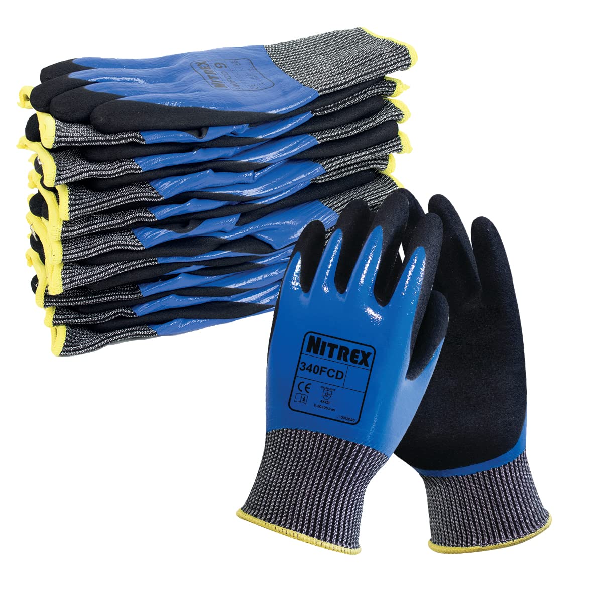 UNIGLOVES Nitrex 340FCD – 10 Paar – leichte Handschuhe mit Schnittschutz, in Schwarz/Blau