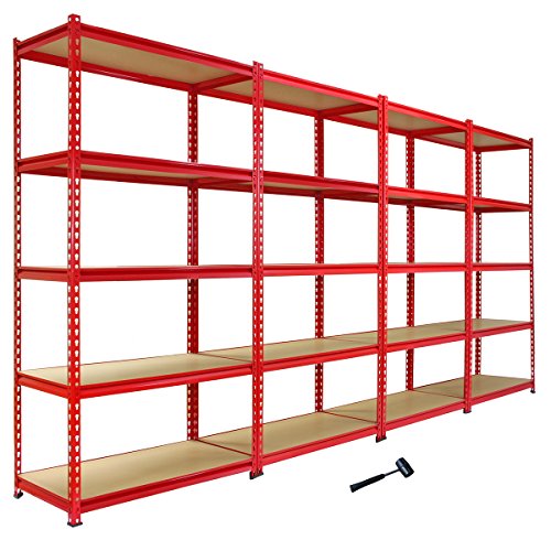 Monster Racking 4 x Z-Rax Regale Schwerlastregal Lagerregal Garagenregal Stahlregal Industrieregal Werkstattregal Kellerregal Metallregal 90cm x 45cm x 183cm Rot 100% Schraubenfrei