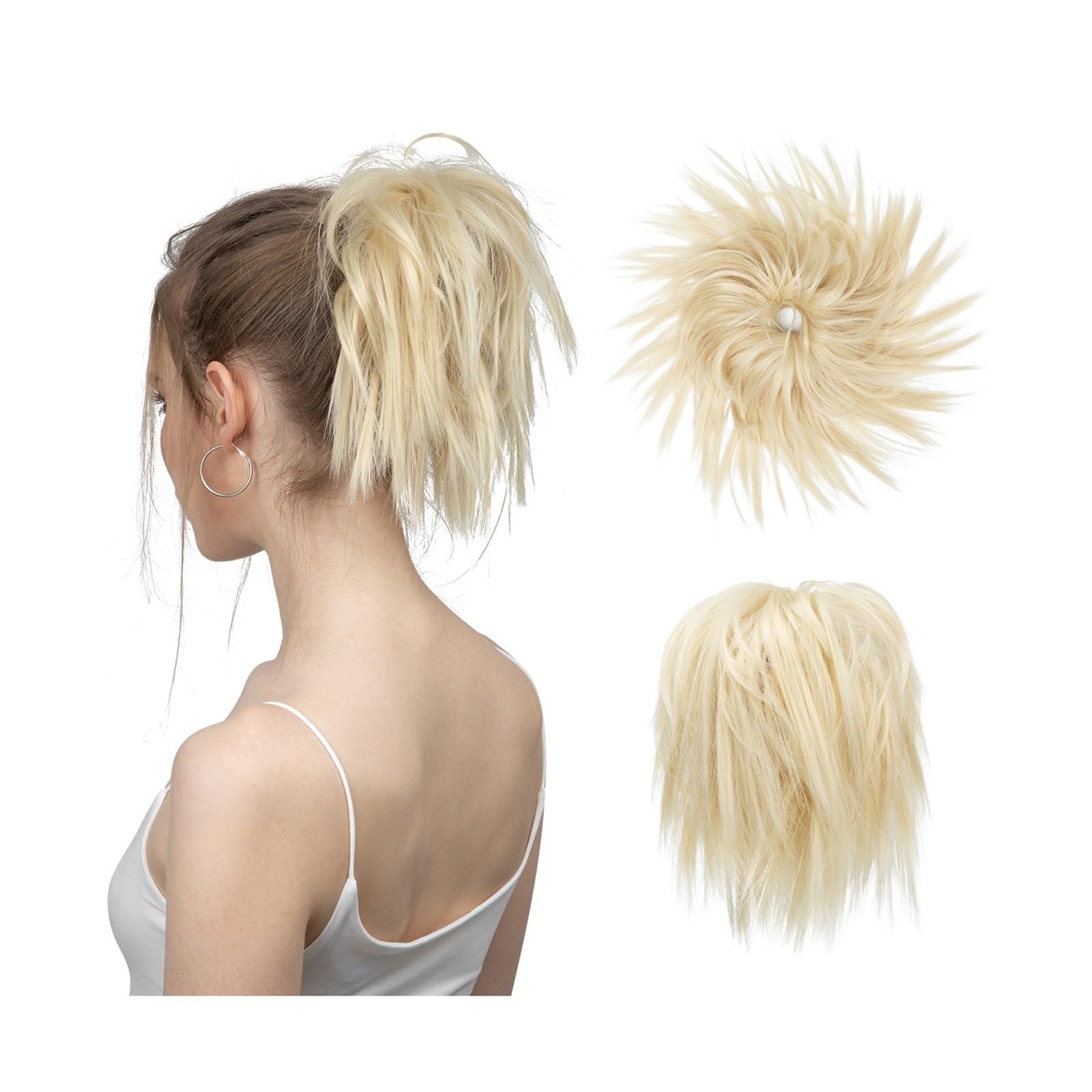 Haarteil Synthetisches Kunsthaar, unordentlicher Dutt, Chignon, elastisches, flexibles Band, Haargummi, lockiges Haarteil, synthetische Verlängerung Haarverlängerung(Beach Blonde)