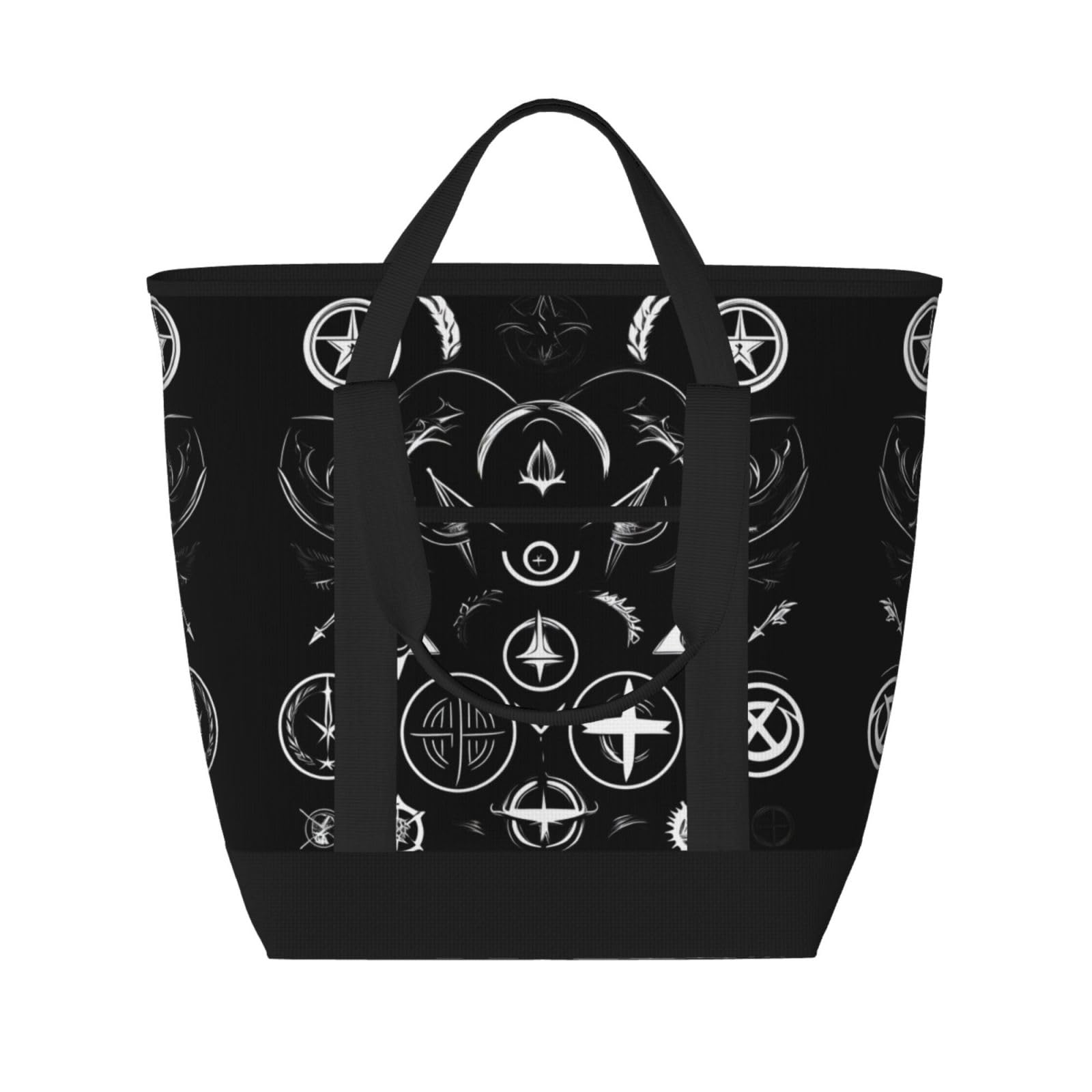 YQxwJL Supernatural Symbole Kühltasche mit großem Fassungsvermögen, isolierte Kühltasche, Einkaufstasche, Reisetasche, Strand, wiederverwendbare Einkaufstasche für Erwachsene, Schwarz, Schwarz,