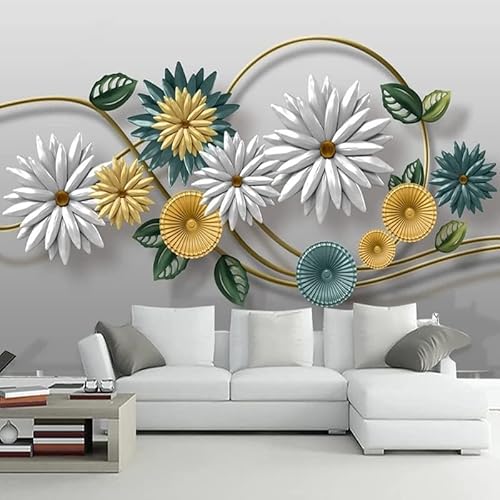 XLMING Metallisches Florales Muster Geometrisch Abstrakt Küche Esszimmer Arbeitszimmer Wohnzimmer TV Hintergrund Wand 3D Tapete-350cm×256cm