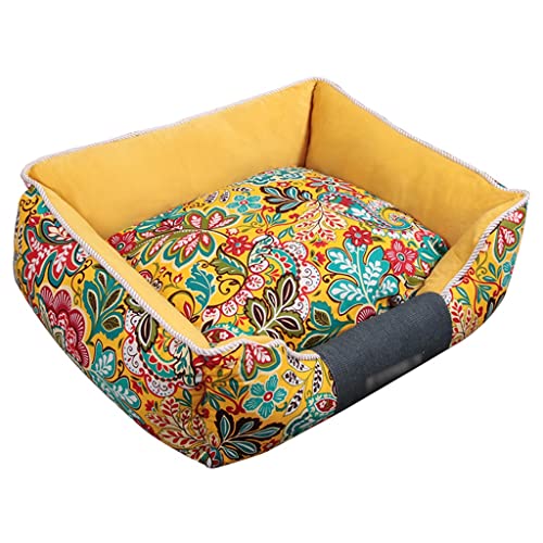 Hundesofabett Klein Und Mittelgroß, Hundebett Mit Abnehmbarem, Waschbarem Bezug (Color : Gelb, S : 88 * 72cm)