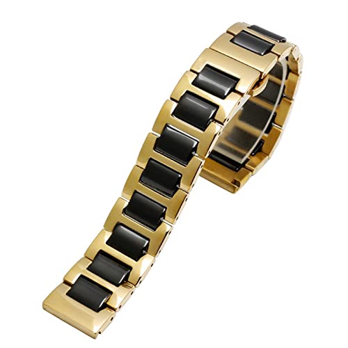 SCRUBY Für Frauen Mann Keramikarmband Edelstahl Kombination Watchband 12 14 15 16 18 20 22mm Gurt Fashion Watch Watchwatch Band(Golden black,20mm)