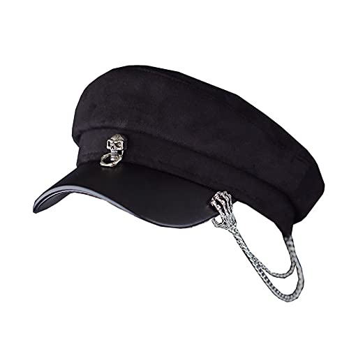 ESBANT Vintage Skull Chain Black Berets Hut for Damen Dark Gothic Women Flat Cap Streetwear Home