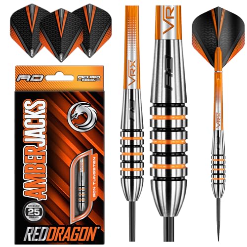 RED DRAGON Amberjack 15: 25g - Profi Dartpfeile Set mit Flights und Schäfte