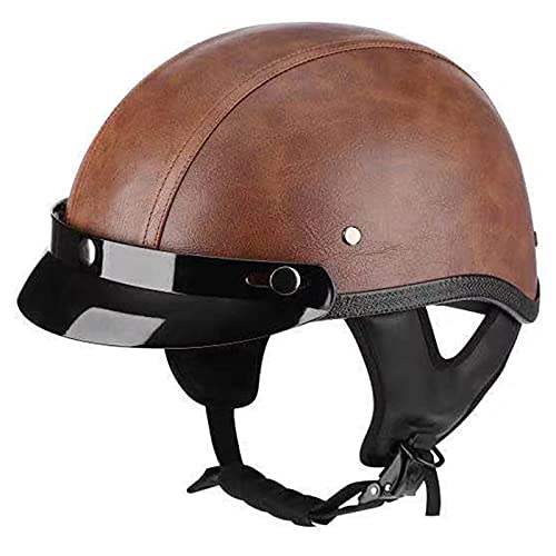 BGMKE Leder Halbhelm Jet Helm,Erwachsene Halbschale Jet-Helm ECE Zertifizierter Motorradhelm Brain-Cap,Scooter-Helm Mofa-Helm Sicherheitshelm