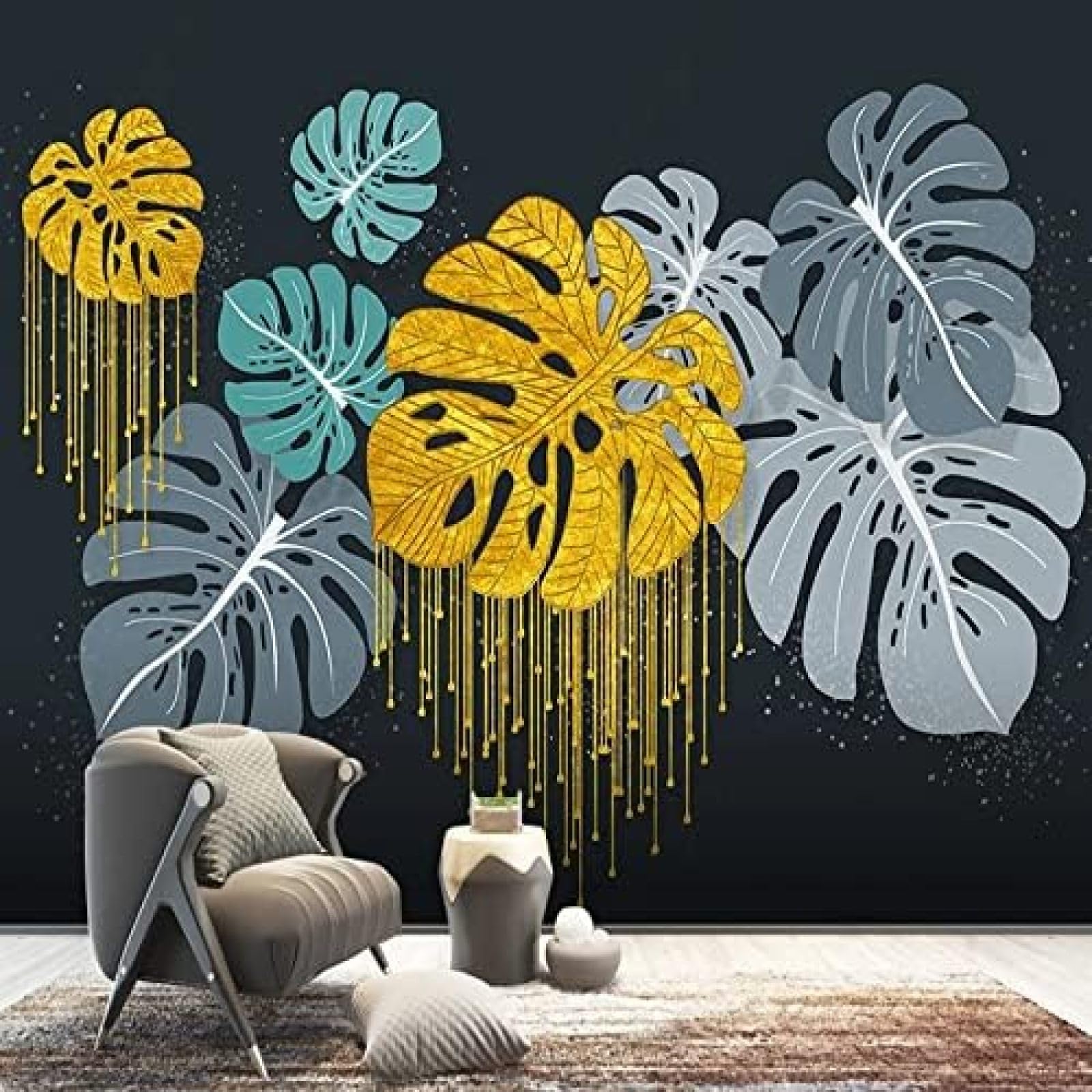 XLMING Botanische Kunst Aus Bananenblättern 3D Tapete Wohnzimmer Sofa Schlafzimmer Esszimmer Home Dekoration Wand-200cm×140cm