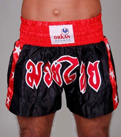 Orkansports Thaiboxhose Muay Thai Boxing Short Hose Kickboxen Shorts schwarz/rot Gr.M