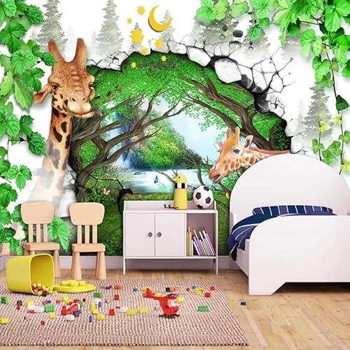 XLMING Cartoon Wald Giraffe Tier Küche Esszimmer Arbeitszimmer Wohnzimmer TV Hintergrund Wand 3D Tapete-150cm×105cm