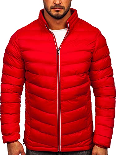 BOLF Herren Übergangsjacke Steppjacke Daunenjacke Sportjacke Freizeitjacke Reißverschluss Street Style J.Boyz 1100 Rot L [4D4]