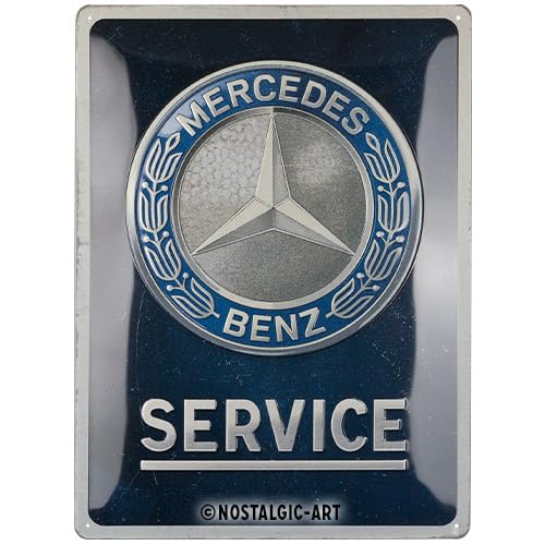 Nostalgic-Art Retro Blechschild, 30 x 40 cm, Mercedes-Benz – Service Emblem Blue – Geschenk-Idee für Mercedes-Benz Accessoires Fans, aus Metall, Vintage Design