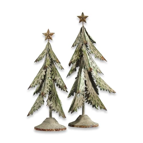 LOBERON® Deko-Baum 2er Set Cour, Weihnachtsdeko, Zinn, antikgrün, antikgrün