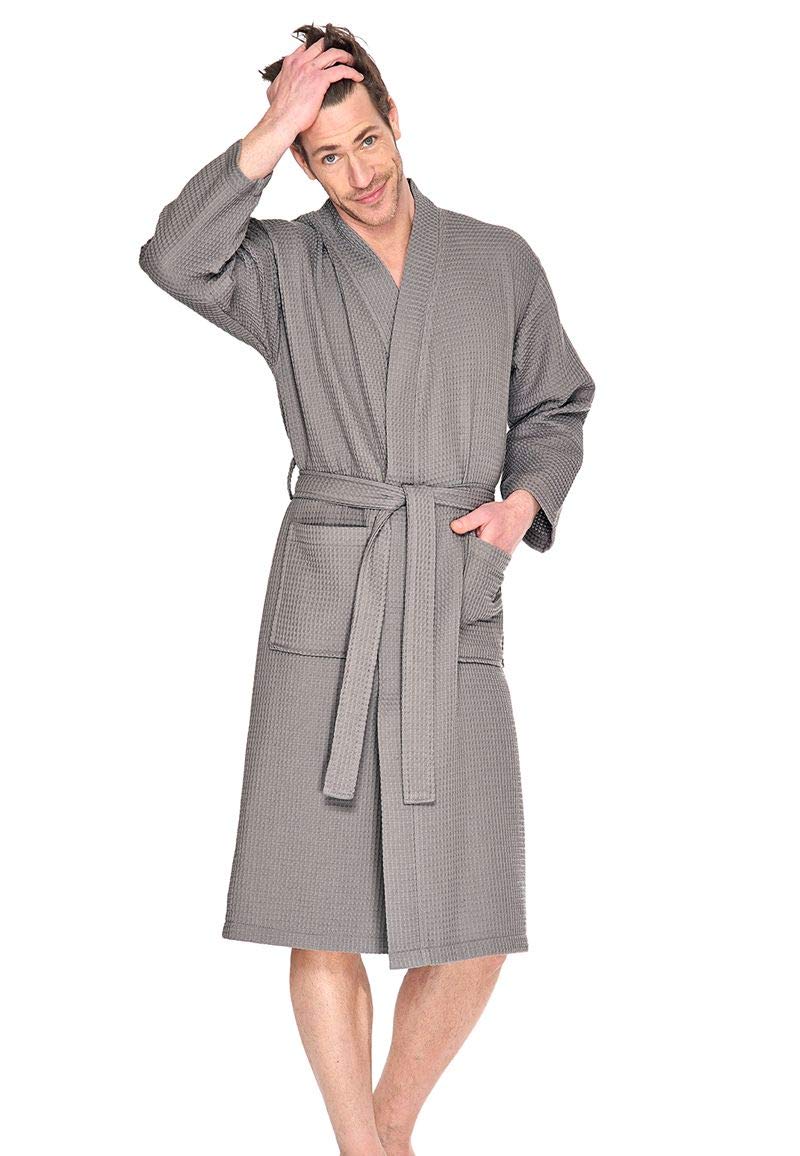 Badrock - Sauna Bademantel mit Namen Bestickt - Waffelpiqué - 6 Farben - Herren und Damen - mit Stickerei - Personalisiert - Taupe - XXL - SKU 514