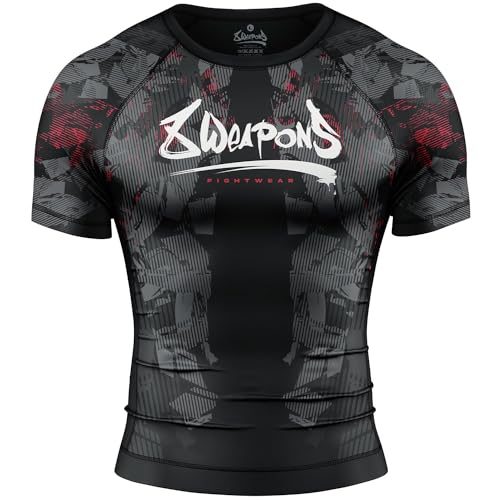 8 WEAPONS Rashguard, S/S, Hit 2.0, schwarz-rot (S)