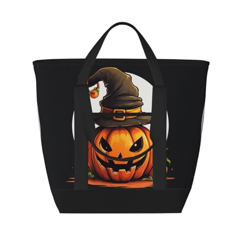 YQxwJL Isolierte Kühltasche mit Halloween-Kürbis-Aufdruck, großes Fassungsvermögen, Einkaufstasche, Reisen, Strand, wiederverwendbare Einkaufstasche für Erwachsene, Schwarz, Einheitsgröße